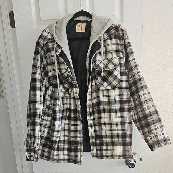 RedHead Other - RedHead Men’s Plaid Hooded Shirt Jacket - Black & Cream